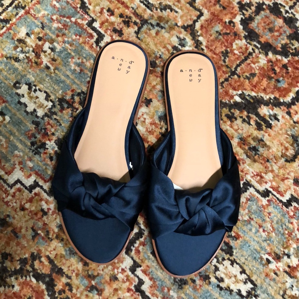 Navy satin slides